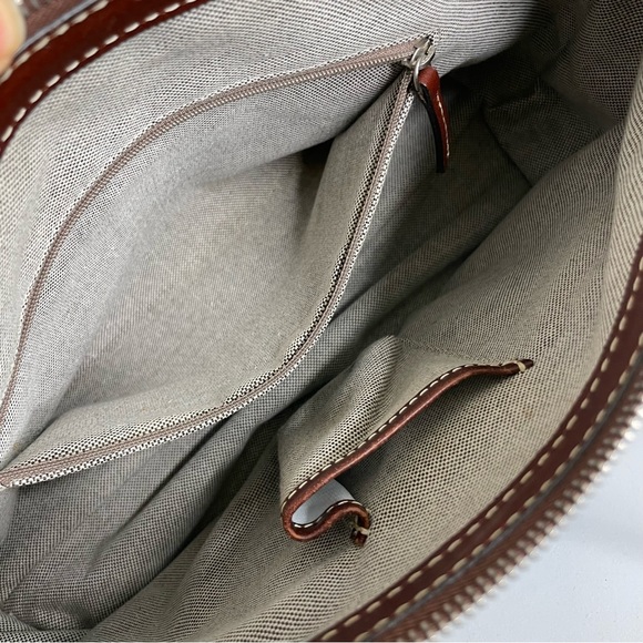 DOONEY & BOURKE Signature Mono Canvas Brown Leather Double Pocket Satchel - Picture 12 of 15